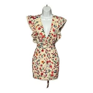 Lovers + Friends Ditsy Floral Ruffled Wrap Tie Mini Dress XXS